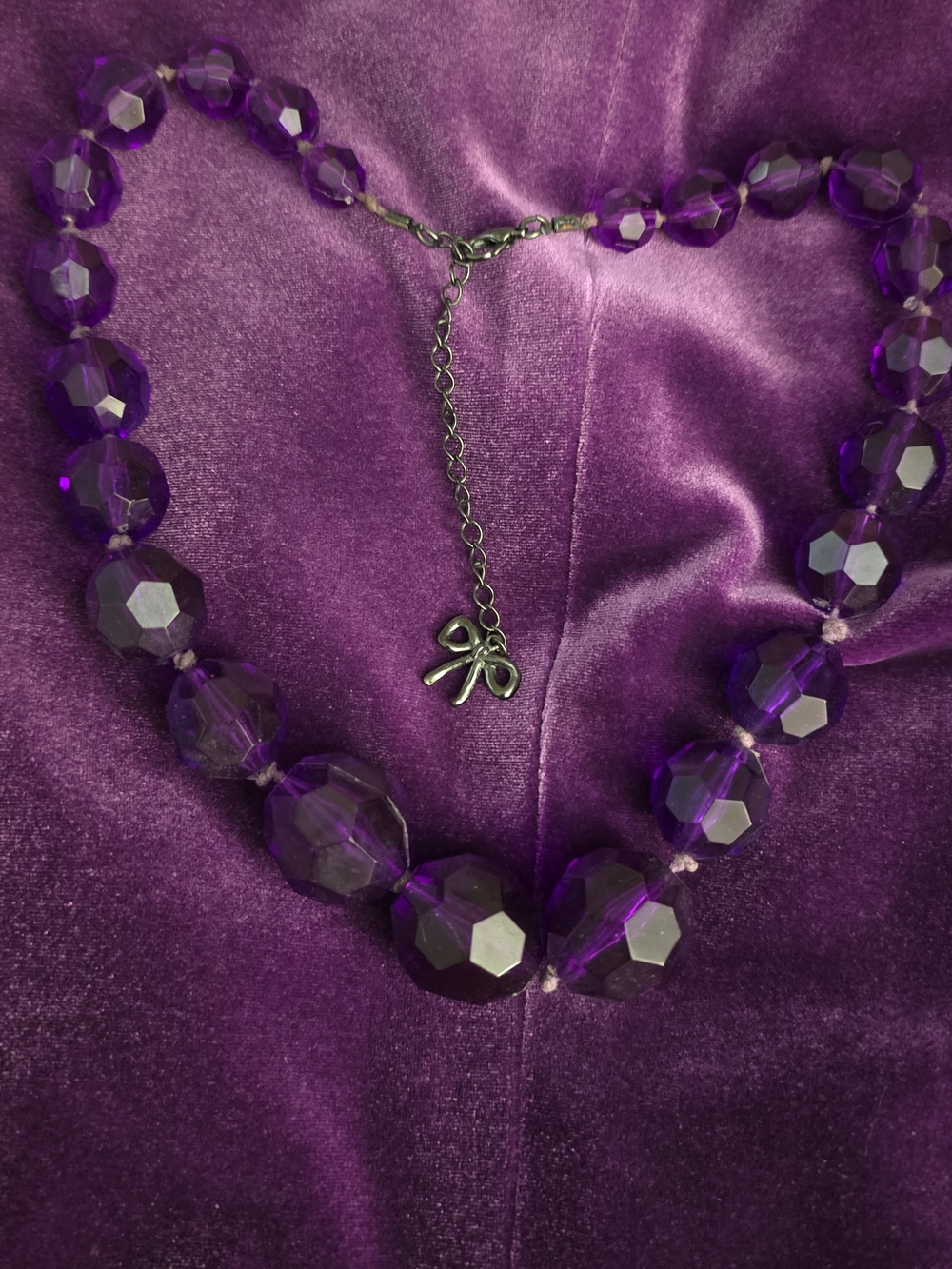 Purple Faceted Bead Necklace with Bow Charm - Women Jewelry